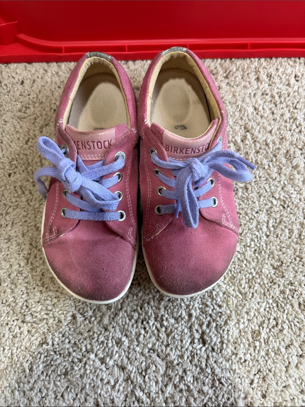 Birkenstock Kids Pink Suede Sneakers with Lilac Laces